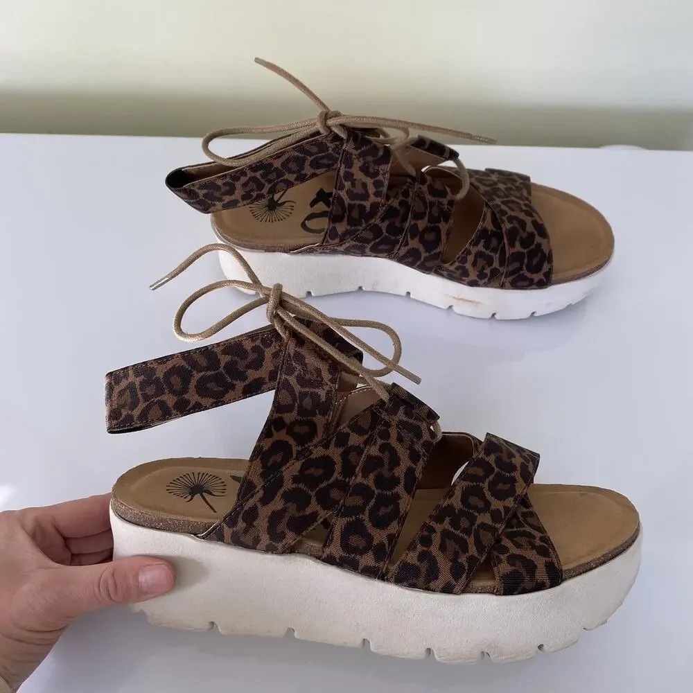 OTBT Leopard Print Platform Wedge Sandals - Brown